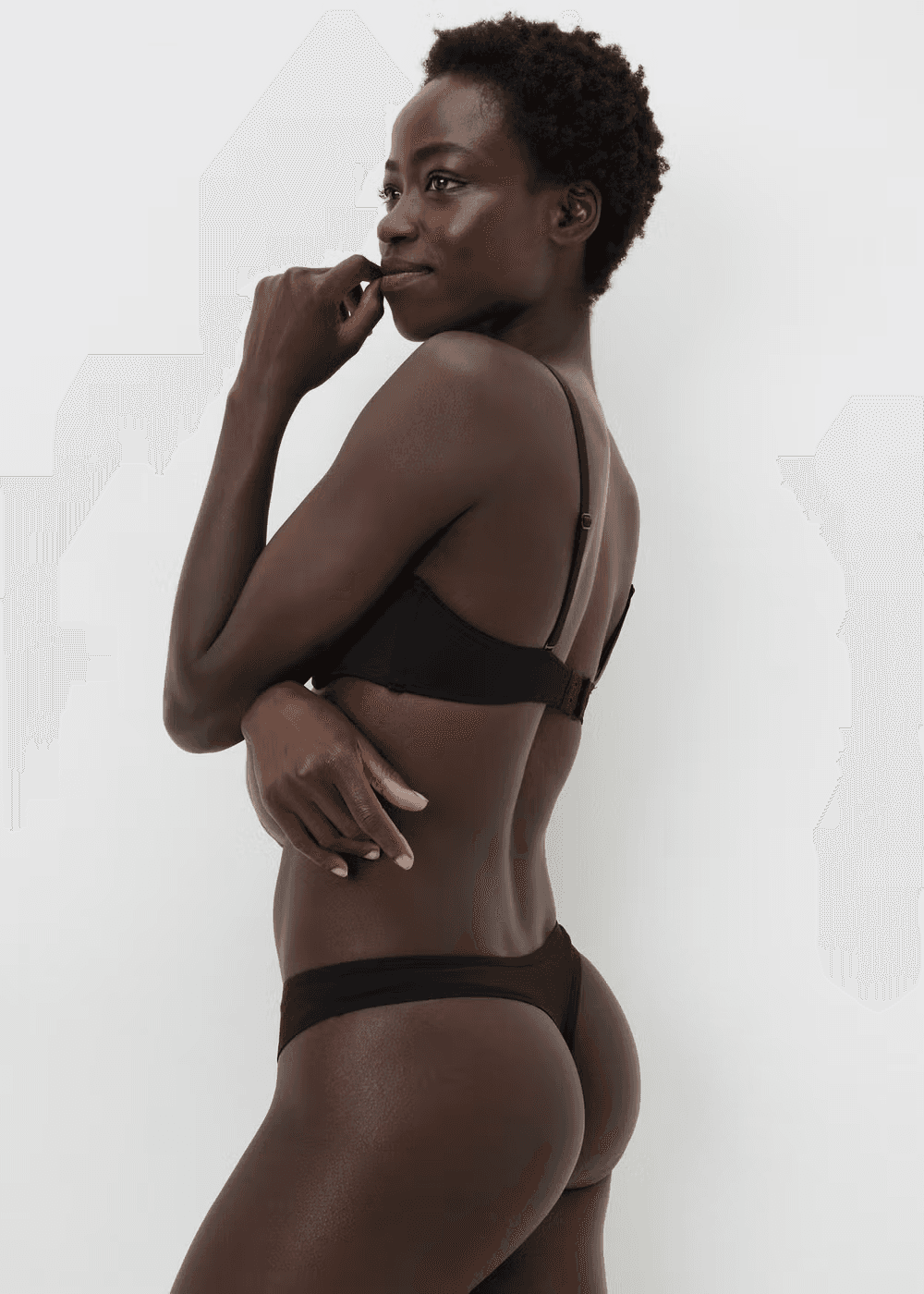 Thandi, black model, wearing her thong